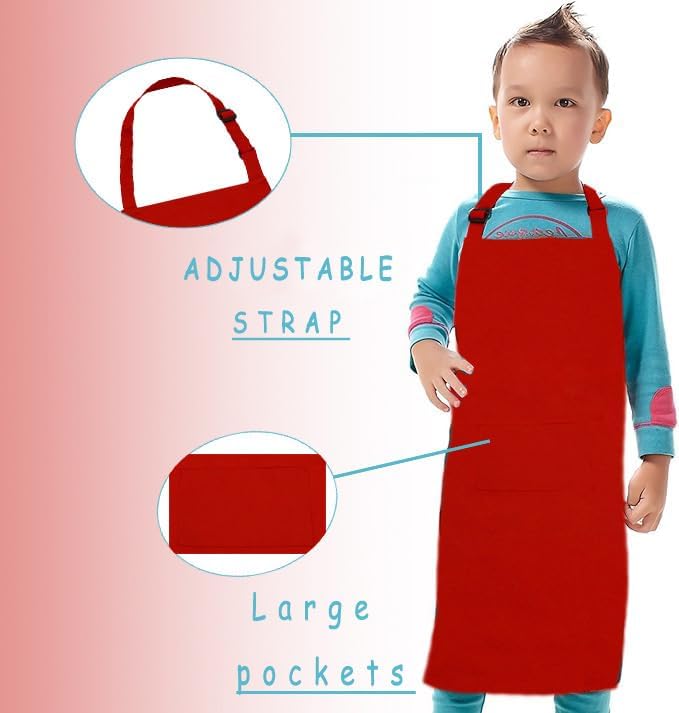 H.BETTER Kid Apron Adjustable Strap with 2 Pockets Painting Cooking Craft Backing Unisex Age 5-12 - Image 1